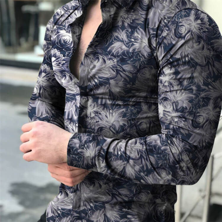 Wholesale M-3XL Men Creative Flower Printed Long Sleeve