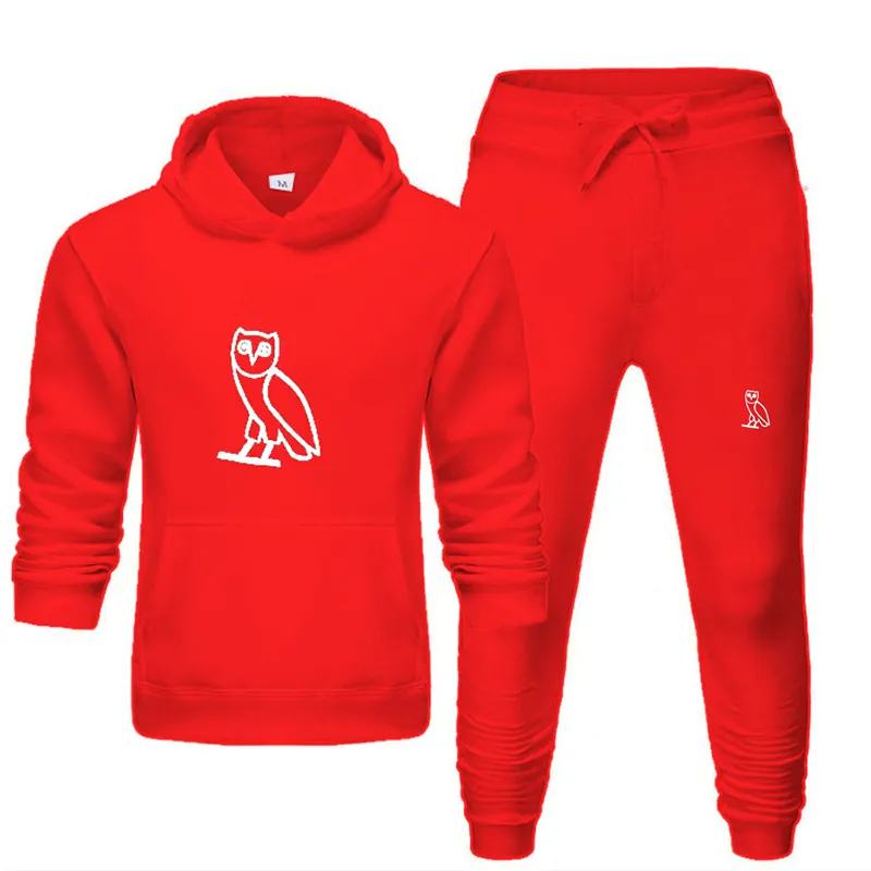 S-4XL Men Casual Animal Print Long Sleeve Hoodie and Pants Two Pieces Set