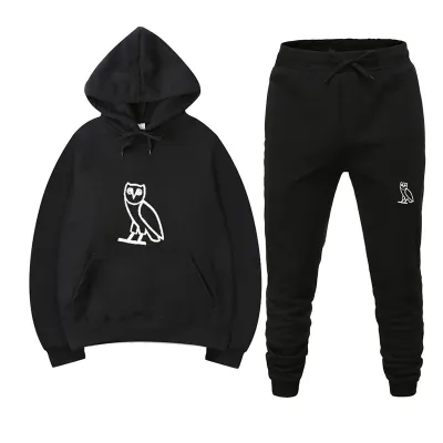 S-4XL Men Casual Animal Print Long Sleeve Hoodie and Pants Two Pieces Set