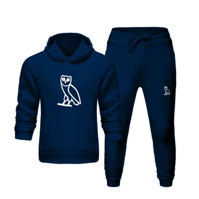 S-4XL Men Casual Animal Print Long Sleeve Hoodie and Pants Two Pieces Set