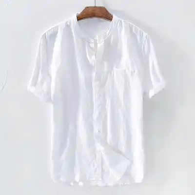 S-5XL Men Plus Size Solid Color Stand Collar Short Sleeve Street Shirt