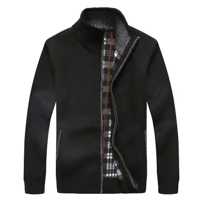 M-3XL Men Fashion Zipper Stand Collar Long Sleeves Knitwear Coat