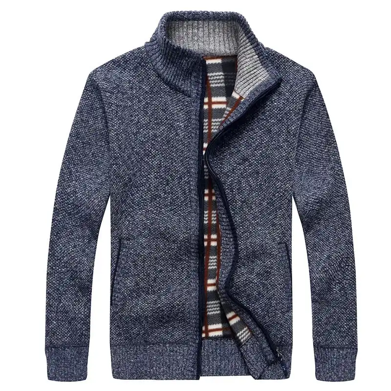 M-3XL Men Fashion Zipper Stand Collar Long Sleeves Knitwear Coat