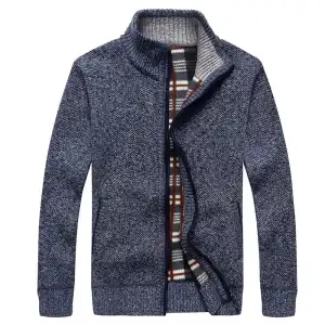 M-3XL Men Fashion Zipper Stand Collar Long Sleeves Knitwear Coat
