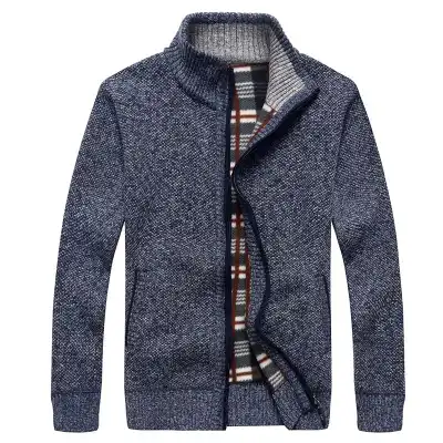 M-3XL Men Fashion Zipper Stand Collar Long Sleeves Knitwear Coat