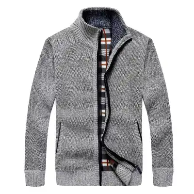 M-3XL Men Fashion Zipper Stand Collar Long Sleeves Knitwear Coat