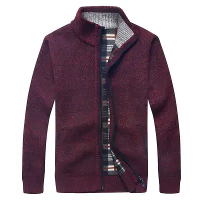 M-3XL Men Fashion Zipper Stand Collar Long Sleeves Knitwear Coat