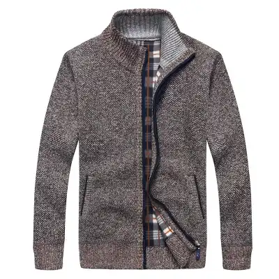 M-3XL Men Fashion Zipper Stand Collar Long Sleeves Knitwear Coat