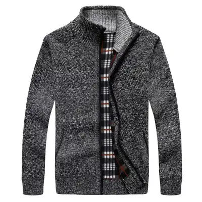 M-3XL Men Fashion Zipper Stand Collar Long Sleeves Knitwear Coat