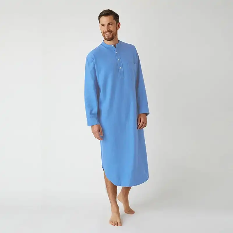 M-3XL Men's Fashion Solid Color Button Long-Sleeved Robe Pajamas