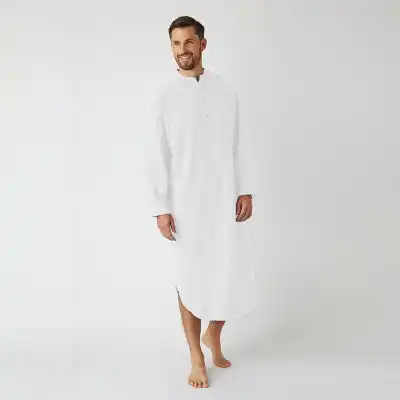 M-3XL Men's Fashion Solid Color Button Long-Sleeved Robe Pajamas