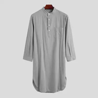 M-3XL Men's Fashion Solid Color Button Long-Sleeved Robe Pajamas