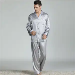 L-3XL Men Fashion Plus Size Silk Lapel Long Sleeve Pajama Set