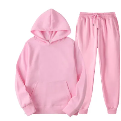 Men's Leisure Solid Color Hoodie and Pants Two-Piece Set S-3XL