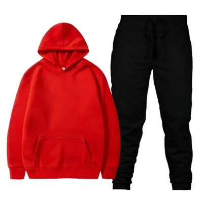 Men's Leisure Solid Color Hoodie and Pants Two-Piece Set S-3XL
