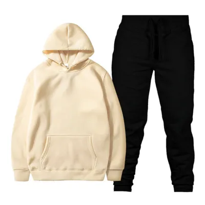 Men's Leisure Solid Color Hoodie and Pants Two-Piece Set S-3XL