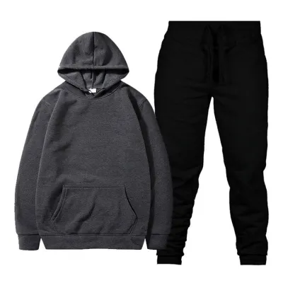 Men's Leisure Solid Color Hoodie and Pants Two-Piece Set S-3XL