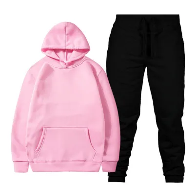 Men's Leisure Solid Color Hoodie and Pants Two-Piece Set S-3XL
