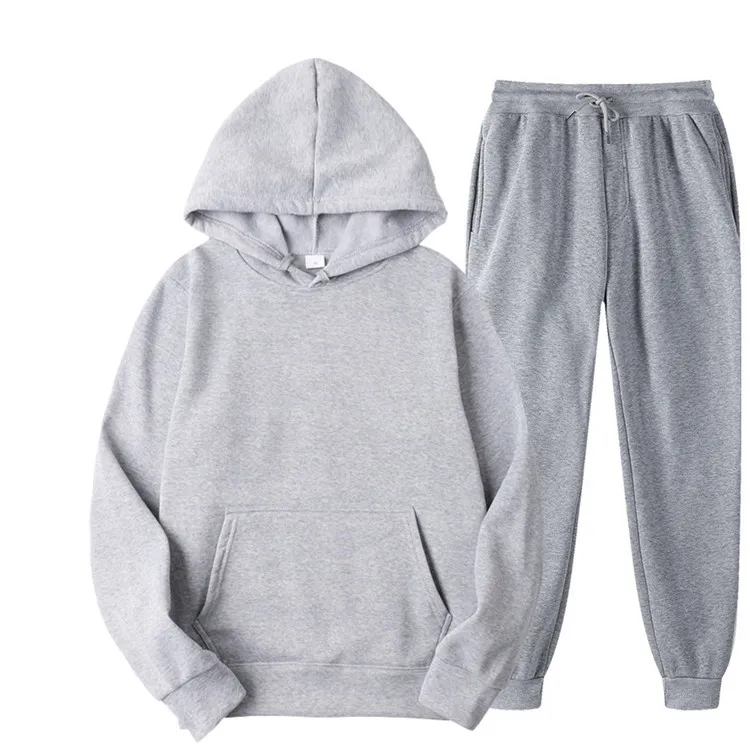 Men's Leisure Solid Color Hoodie and Pants Two-Piece Set S-3XL