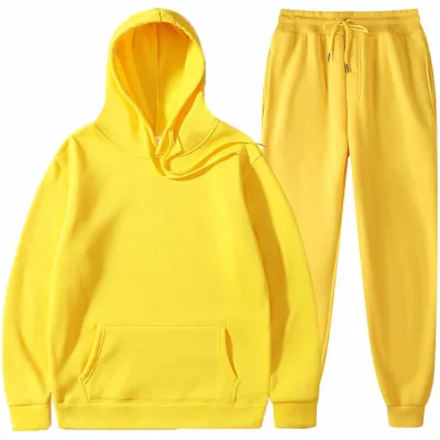 Men's Leisure Solid Color Hoodie and Pants Two-Piece Set S-3XL