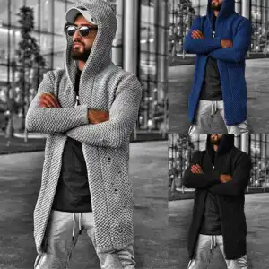 S-5XL Men Fashion Solid Color Hooded Cardigan Knitwear