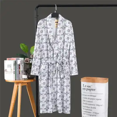 Men Fashion Plaid Printed Sash Comfortable Nightrobe Cardigan Long Sleeve Loungewear