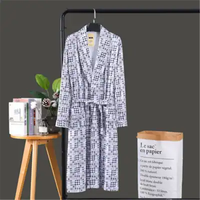 Men Fashion Plaid Printed Sash Comfortable Nightrobe Cardigan Long Sleeve Loungewear