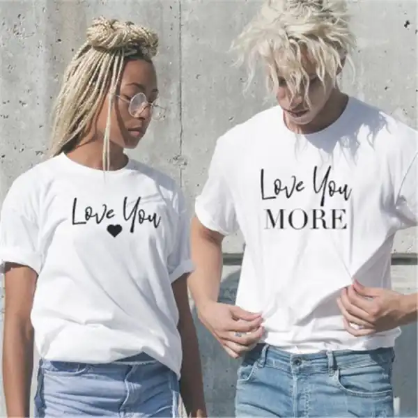 S-3XL Fashion Color Blocking Round Neck Letter Printed Couple T-shirt