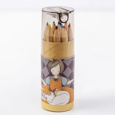 12pcs Colored 2B Pencil Set With Sharpener Cap Cartoon Eco-friendly Wooden Drawing Pencils