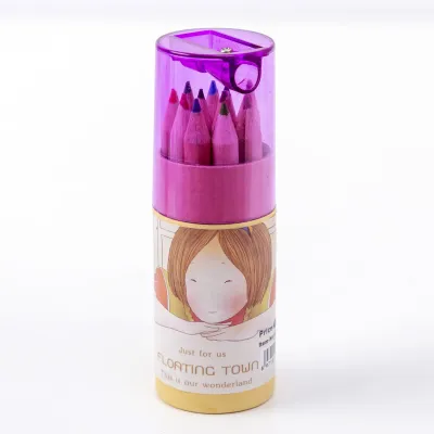 12pcs Colored 2B Pencil Set With Sharpener Cap Cartoon Eco-friendly Wooden Drawing Pencils