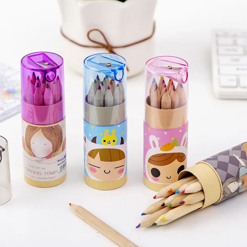 12pcs Colored 2B Pencil Set With Sharpener Cap Cartoon Eco-friendly Wooden Drawing Pencils