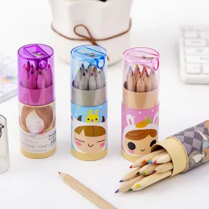 12pcs Colored 2B Pencil Set With Sharpener Cap Cartoon Eco-friendly Wooden Drawing Pencils