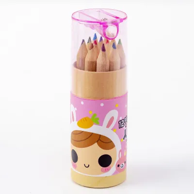 12pcs Colored 2B Pencil Set With Sharpener Cap Cartoon Eco-friendly Wooden Drawing Pencils