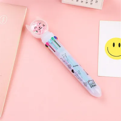 Creative Ten Color Press Ballpoint Pen Plastic Cartoon Office Stationery