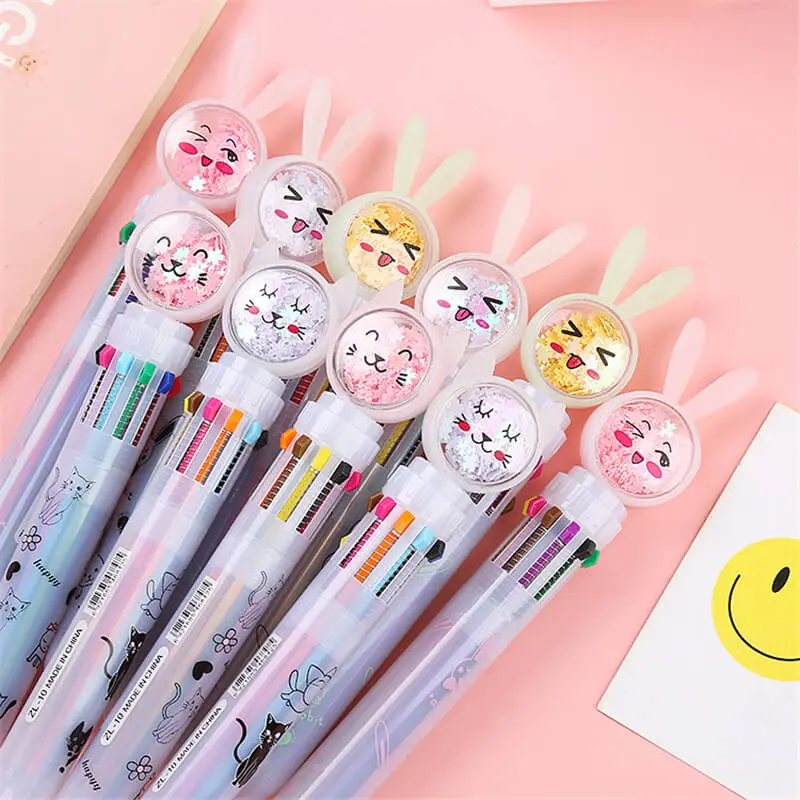 Creative Ten Color Press Ballpoint Pen Plastic Cartoon Office Stationery