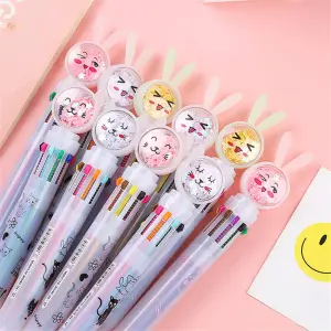 Creative Ten Color Press Ballpoint Pen Plastic Cartoon Office Stationery