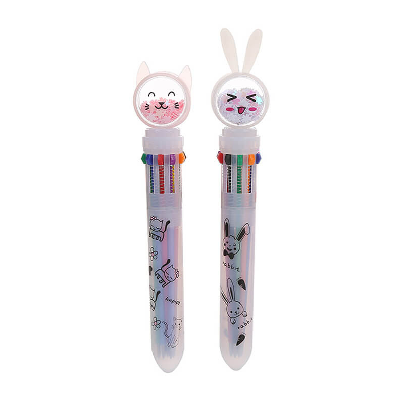 6pcs Cartoon Naughty Rabbit Push Ballpoint Pen Black Ink(random Color)