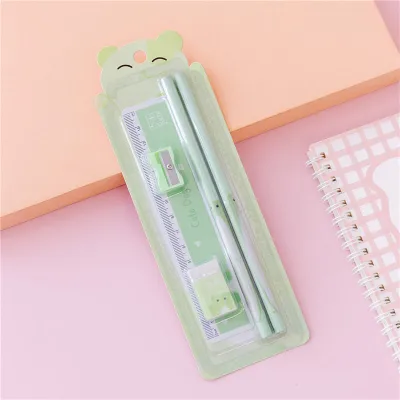 Cartoon Ruler Eraser Sharpener And Pencil Set For Kids Plastic Stationery