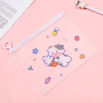 Students Stationery PVC Ring Zipper Pen Bag Pencil Case 21x16.8cm for Festival Gifts