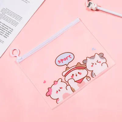 Students Stationery PVC Ring Zipper Pen Bag Pencil Case 21x16.8cm for Festival Gifts