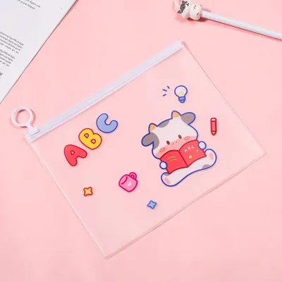 Students Stationery PVC Ring Zipper Pen Bag Pencil Case 21x16.8cm for Festival Gifts