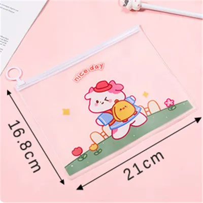 Students Stationery PVC Ring Zipper Pen Bag Pencil Case 21x16.8cm for Festival Gifts