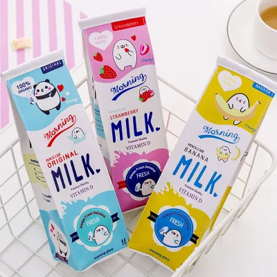 Creative Stationery Milk Carton Shape Metal Pencil Bag