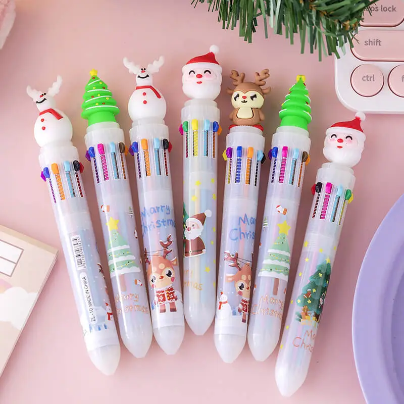 Cartoon Christmas 10 Colors Ballpoint Pen Oily Ink Plastic Office Stationery
