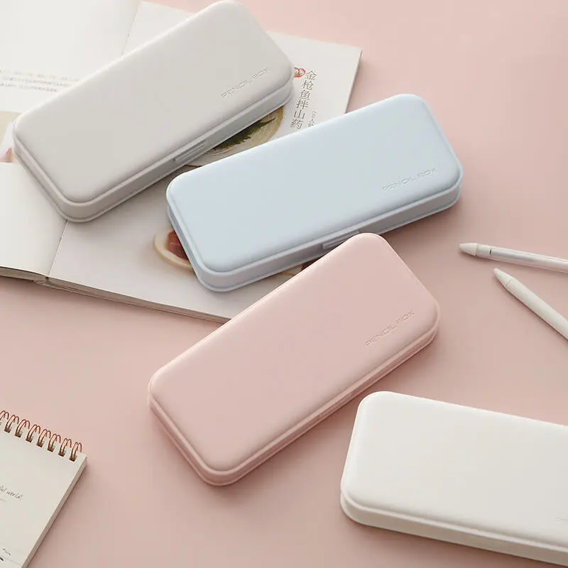 Multifunctional Solid Color Plastic Pencil Case Stationery Storage
