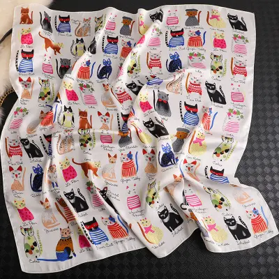 Cute Cat Pattern Square Scarf 90*90cm Polyester