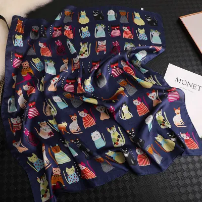 Cute Cat Pattern Square Scarf 90*90cm Polyester