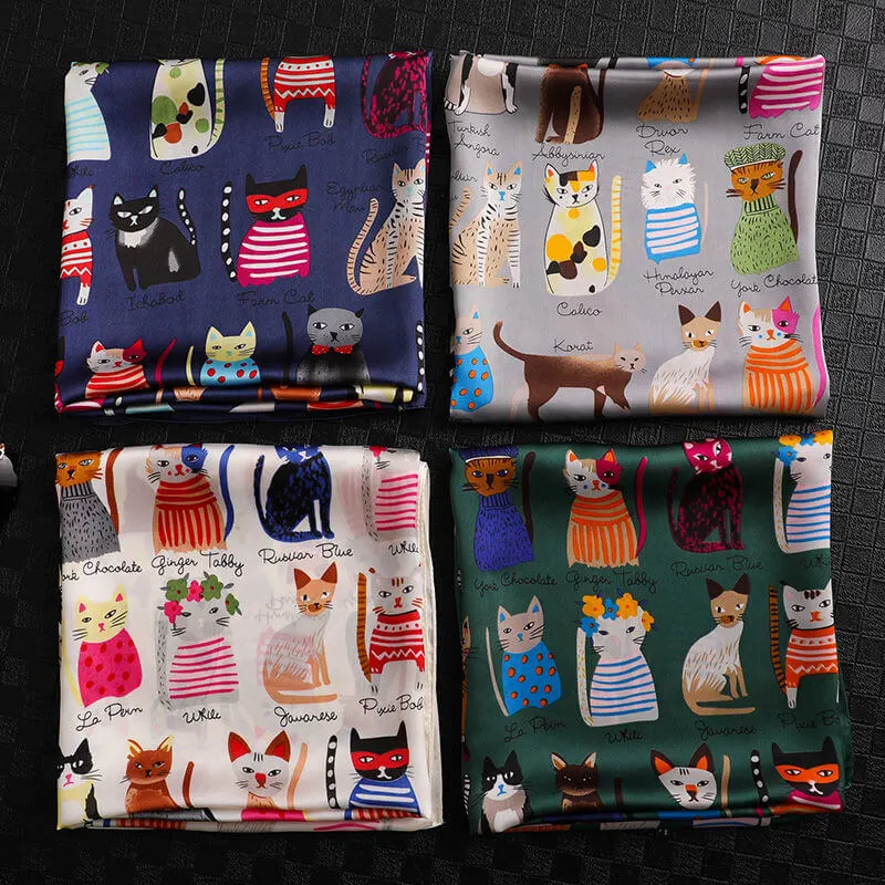 Cute Cat Pattern Square Scarf 90*90cm Polyester