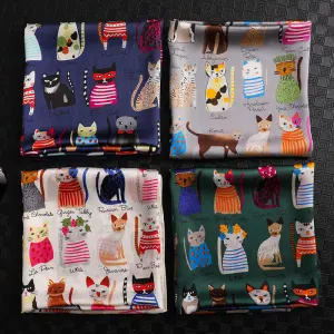 Cute Cat Pattern Square Scarf 90*90cm Polyester