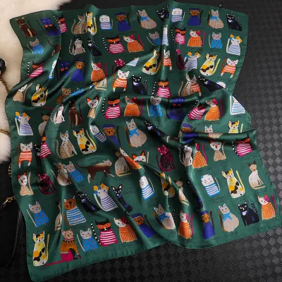 Cute Cat Pattern Square Scarf 90*90cm Polyester